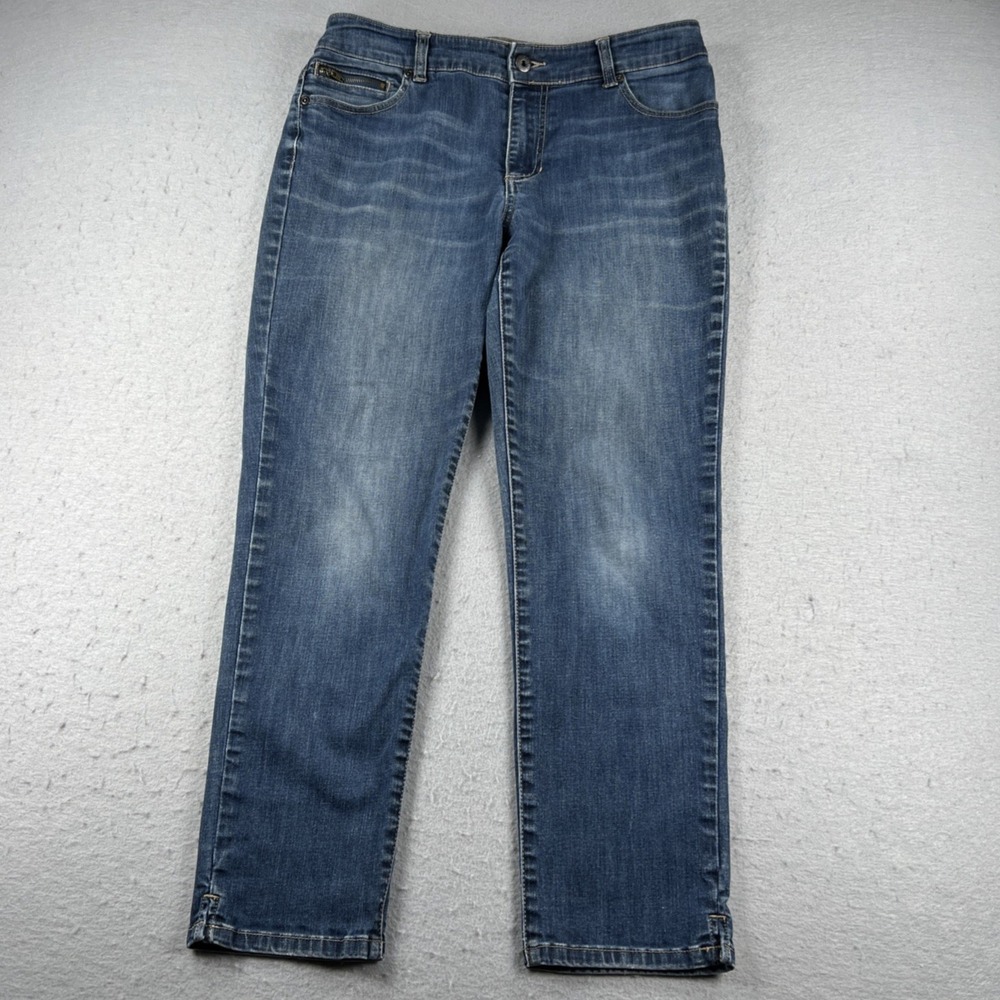 Chico's Jeans Size 1 Platinum Denim Ultimate Fit Slim Leg Ankle Crop (W32 x L26)